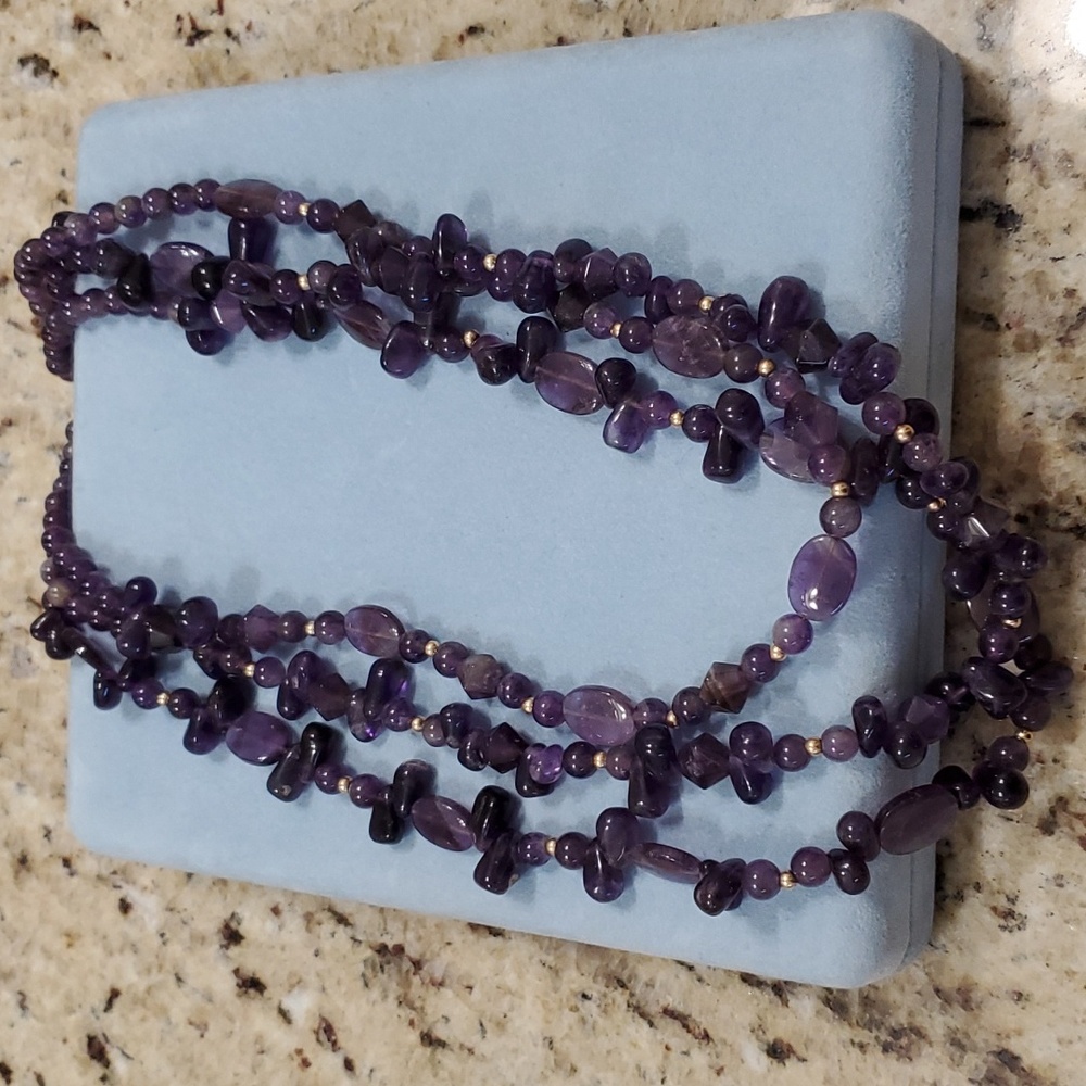 Amethyst Stone Triple Strand Bead Necklace